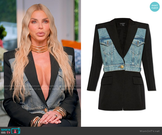 Balmain Long Hybrid Denim Wool Blazer worn by Alexia Echevarria (Alexia Echevarria) on The Real Housewives of Miami
