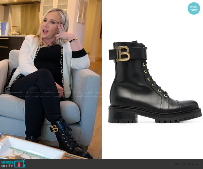 Balmain Ranger leather combat boots worn by Shannon Beador on The Real Housewives of Orange County