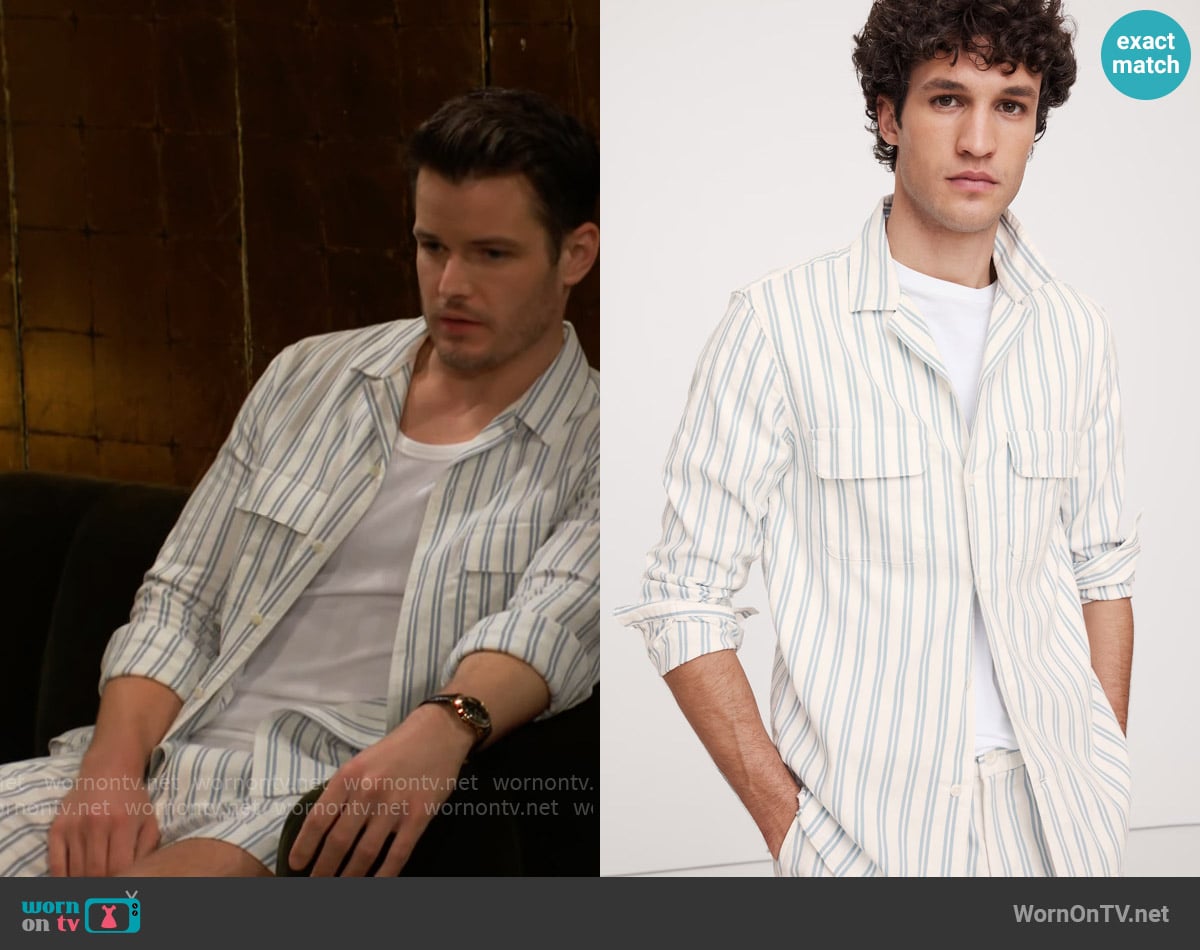 Banana Republic Textured Stripe Resort Shirt worn by Kyle Abbott (Michael Mealor) on The Young and the Restless
