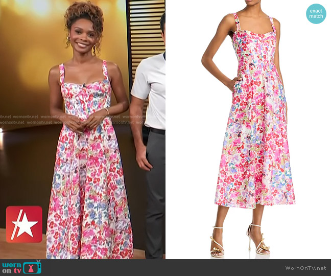 Bardot Lilah Corset Dress in Pink Floral worn by Zuri Hall on Access Hollywood