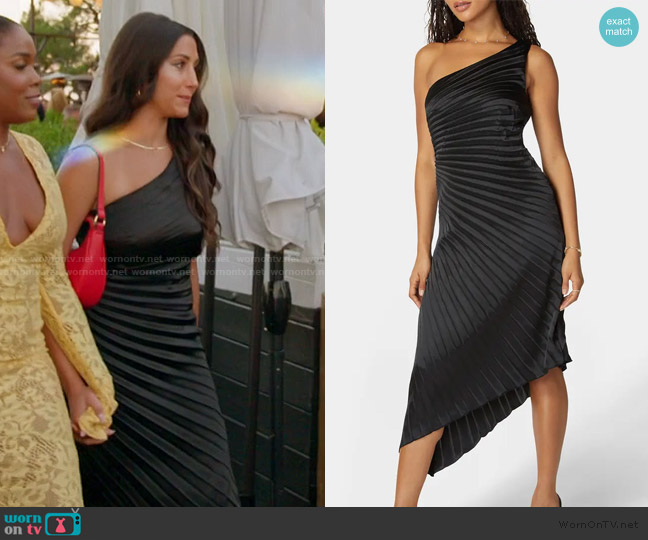 Bebe Pleated One-Shoulder Gown worn by Melissa Carelli on The Valley