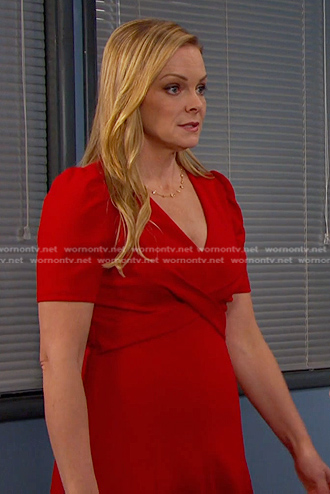 Belle’s red crisscross dress on Days of our Lives