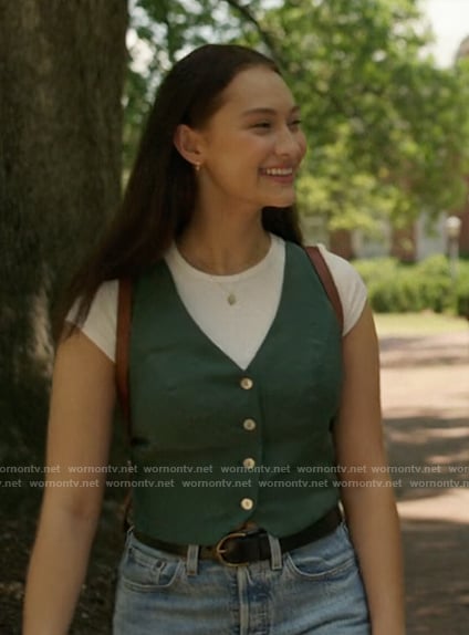 Belly’s green button front vest on The Summer I Turned Pretty