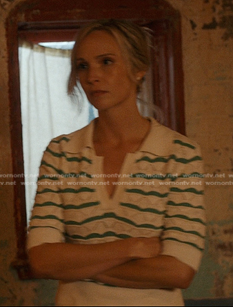 Bess’s green and white striped knit polo on We Were Liars