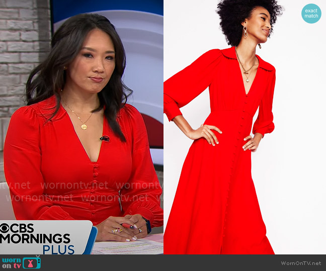 Boden Scalloped Collar Tea Dress worn by Nancy Chen on CBS Mornings