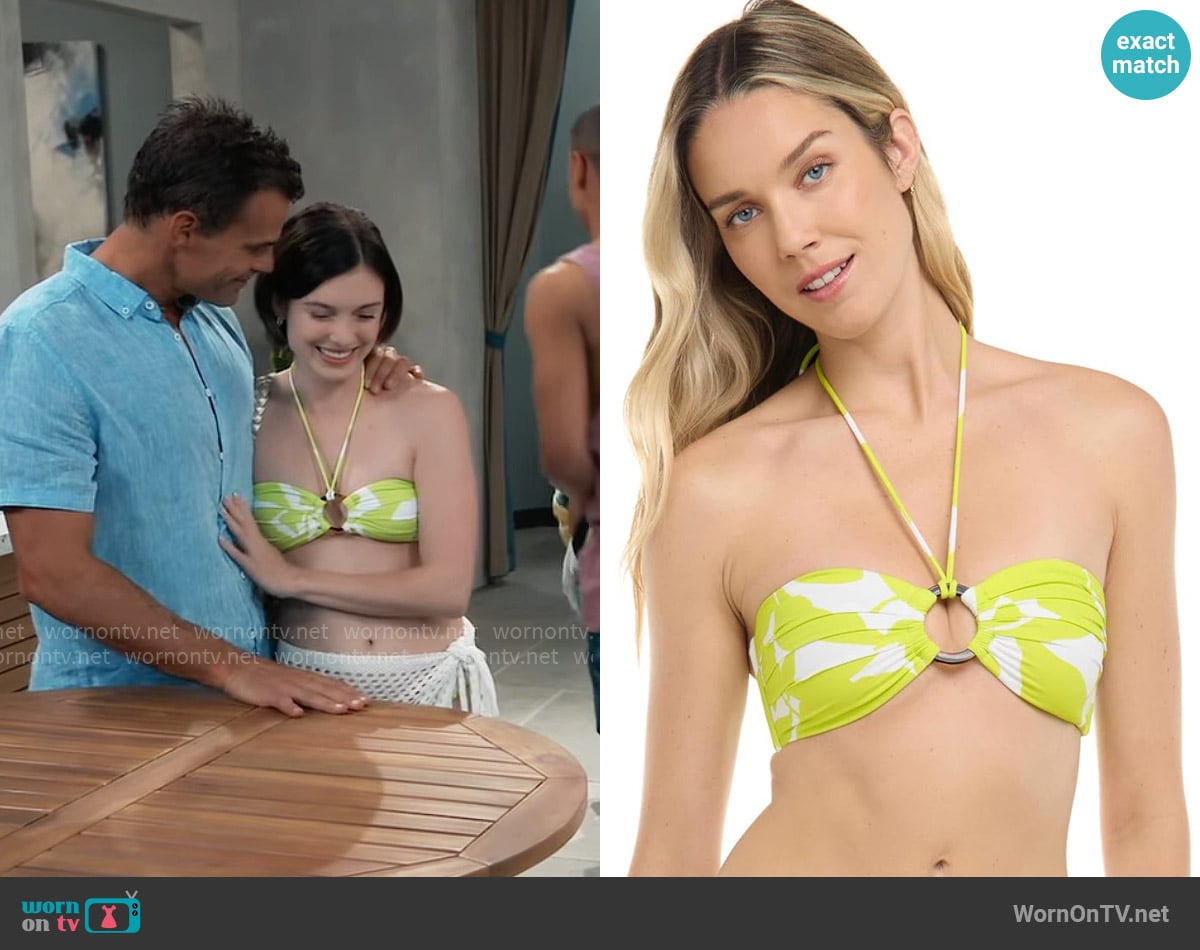 Body Glove Irene Bandeau Bikini in Shade Leaf Print worn by Willow Tait (Katelyn MacMullen) on General Hospital