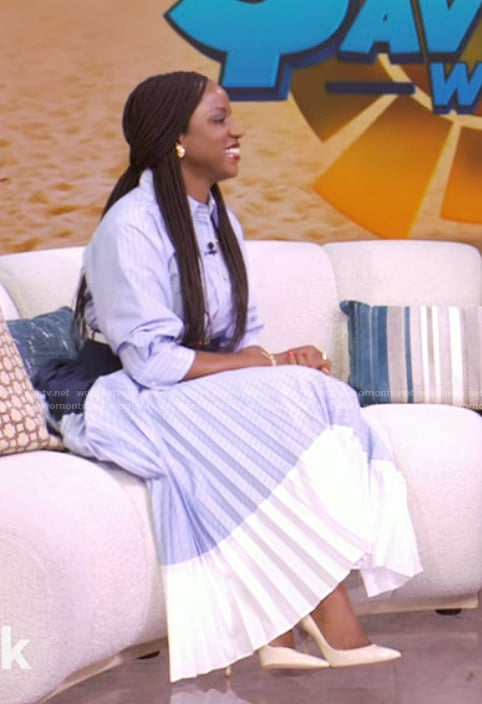 Bola Sokunbi’s blue colorblock shirtdress on Live with Kelly and Mark