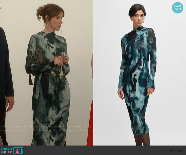 BOSS Seasonal Pattern Dress in Plisse Tulle worn by Joy (Dolly Wells) on And Just Like That