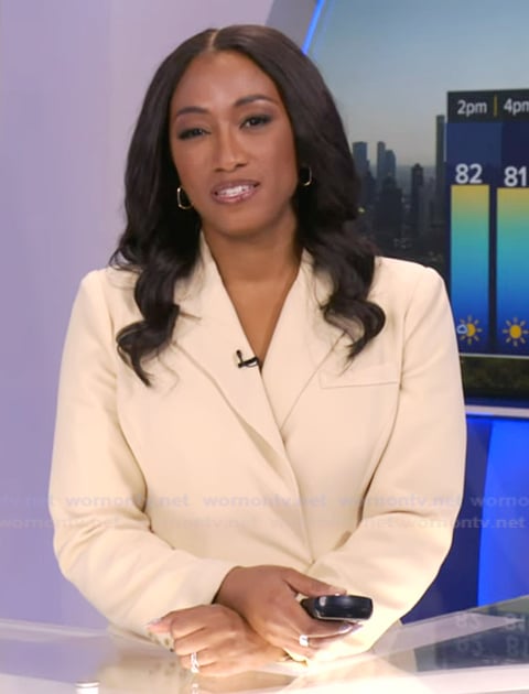 Brittany’s beige pleated blazer dress on Good Morning America