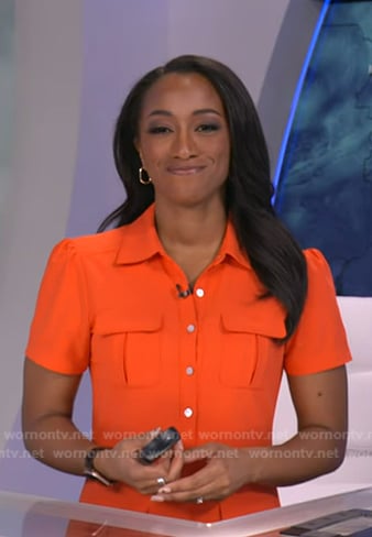 Brittany’s orange utility mini dress on Good Morning America