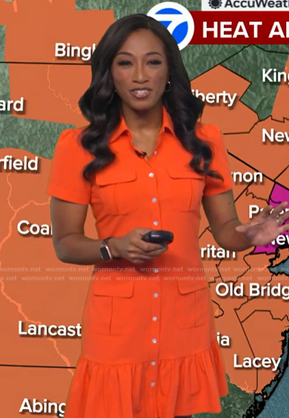 Brittany’s orange utility mini dress on Good Morning America