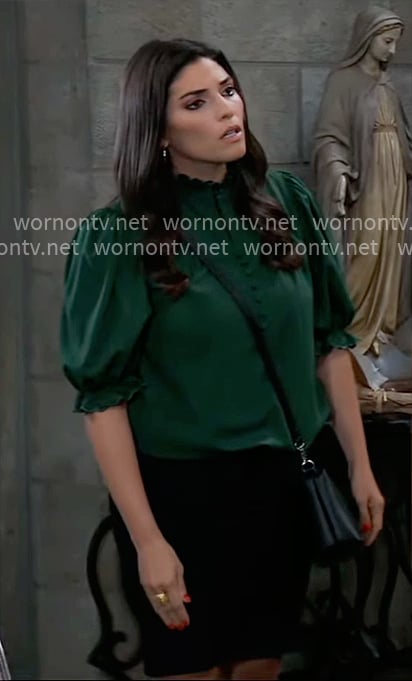 Brook Lynn’s green puff sleeve blouse on General Hospital