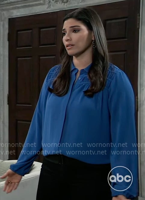 Brook Lynn’s blue gathered blouse on General Hospital