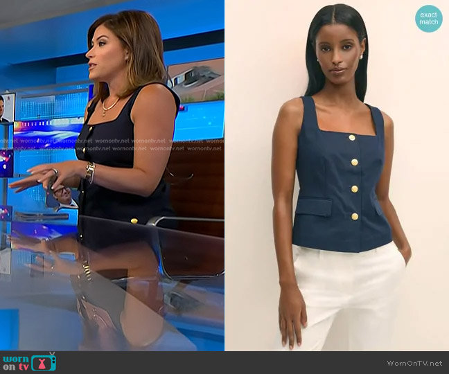Brooks Brothers Square Neck Vest in Cotton Faille worn by Chloe Melas on NBC News Daily