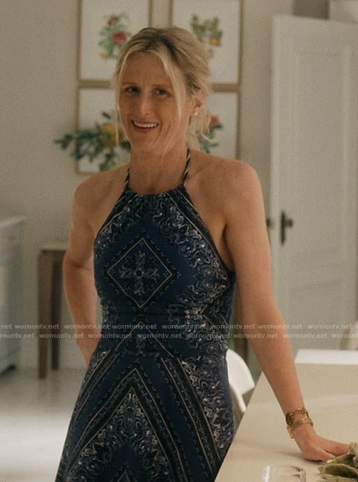 Carrie’s blue printed halter dress on We Were Liars