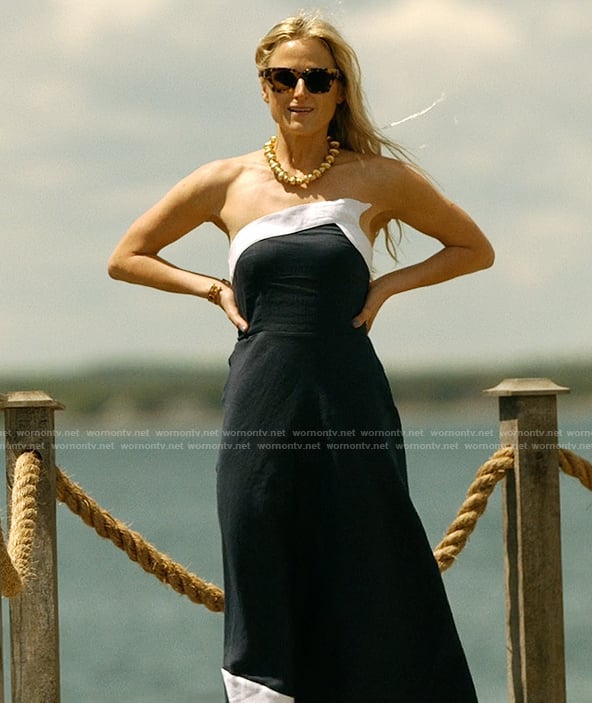 Carrie’s navy strapless dress on We Were Liars