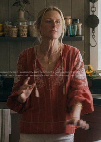 Carrie’s red embroidered blouse on We Were Liars