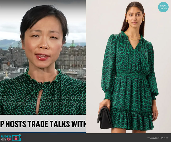 CeCe Long Sleeve Tie Neck Dress worn by Weijia Jiang on CBS Mornings