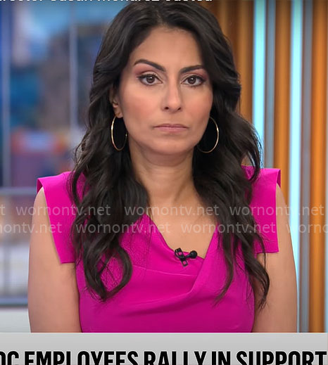 Celine Gounder’s pink sleeveless dress on CBS Mornings
