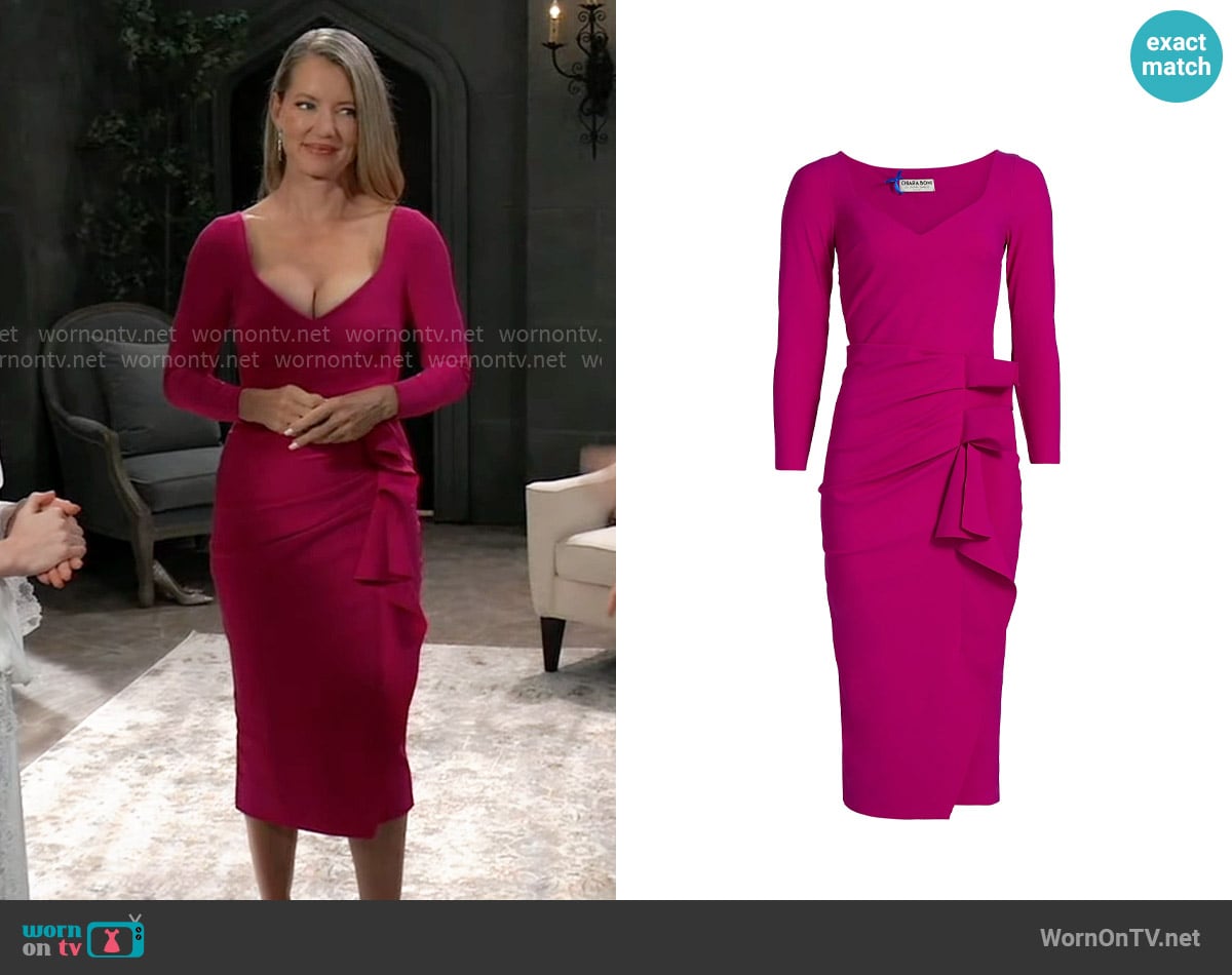 Chiara Boni La Petite Robe Silvheart Ruffle-Trimmed Midi-Dress in Ciclamino worn by Nina Reeves (Cynthia Watros) on General Hospital