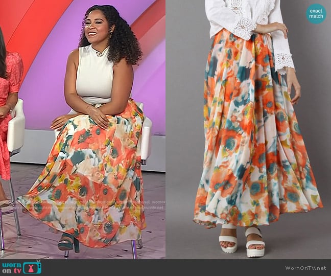 Chic Wish Orange Blossom Watercolor Maxi Skirt worn by Arianna Davis on Today