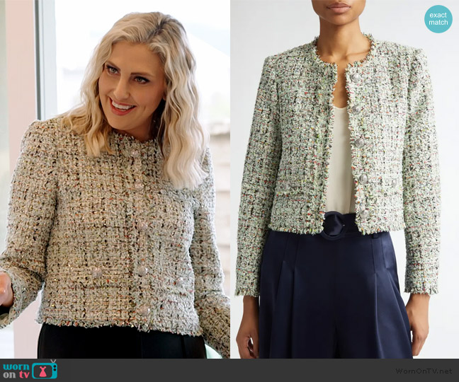 Cinq a Sept Anya Christie Metallic Tweed Jacket worn by Gina Kirschenheiter on The Real Housewives of Orange County