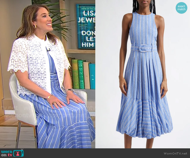 Cinq a Sept Hailey Directional Stripe Sleeveless Dress worn by Sarah Gelman on CBS Mornings