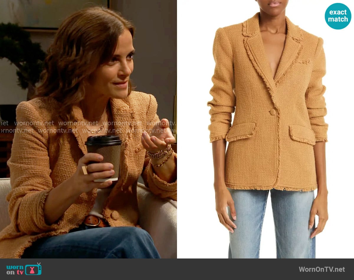 Cinq a Sept Khloe Boucle Blazer in Sahara worn by Taylor Hayes (Rebecca Budig) on The Bold and the Beautiful