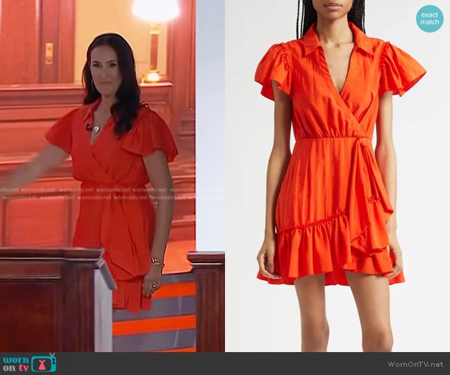 Cinq a Sept Lila Asymmetric Ruffle Taffeta Minidress in Cherry Tomato worn by Christina Geist on Today