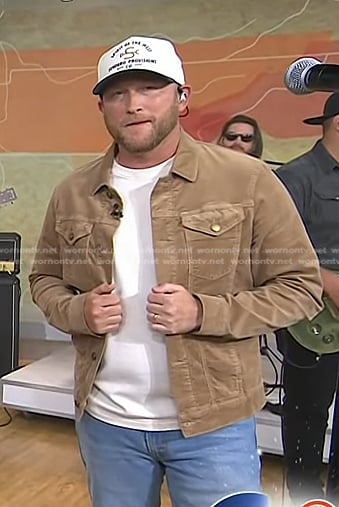 Cole Swindell’s beige velvet trucker jacket on Today
