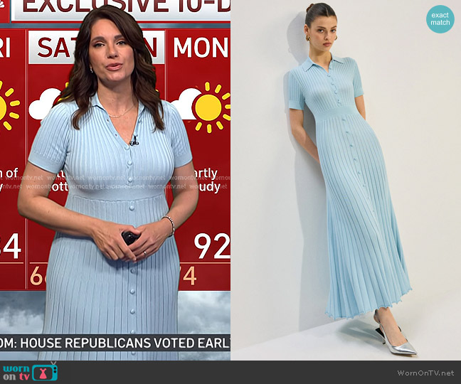 Commense Knit Button-Front Maxi Dress in Light Blue worn by Maria Larosa on Today