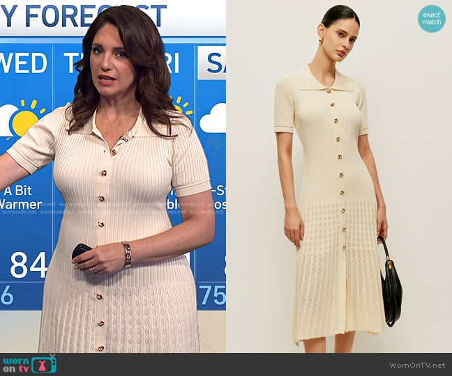 Commense Knit Hollow Buttoned Polo Dress in Off-white worn by Maria Larosa on Today