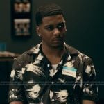 Damien’s black brush stroke print shirt on The Chi