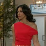 Dani’s red off-shoulder jumpsuit on Beyond the Gates
