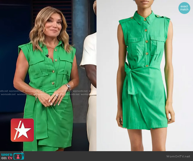 Derek Lam 10 Crosb Giselle Sleeveless Cargo Shirtdress in Kelly Green worn by Kit Hoover on Access Hollywood