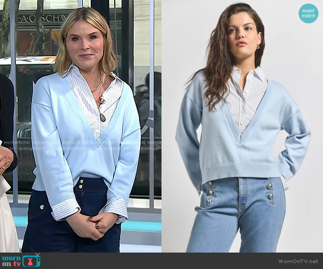 Derek Lam 10 Crosby Rida Mixed Media Sweater in Ice Multi worn by Jenna Bush Hager on Today