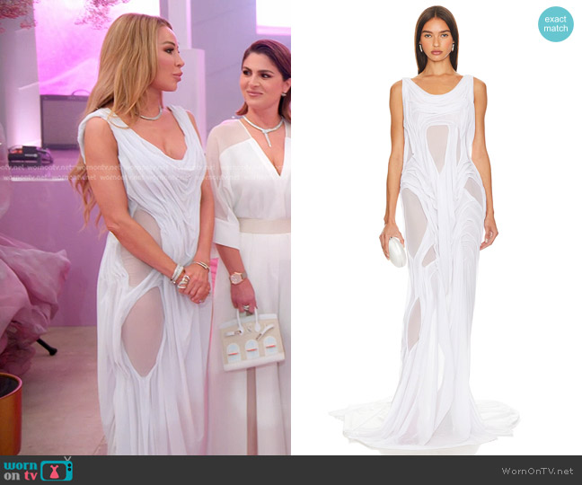 Di Petsa Wetlook Dress in White Mesh worn by Lisa Hochstein (Lisa Hochstein) on The Real Housewives of Miami