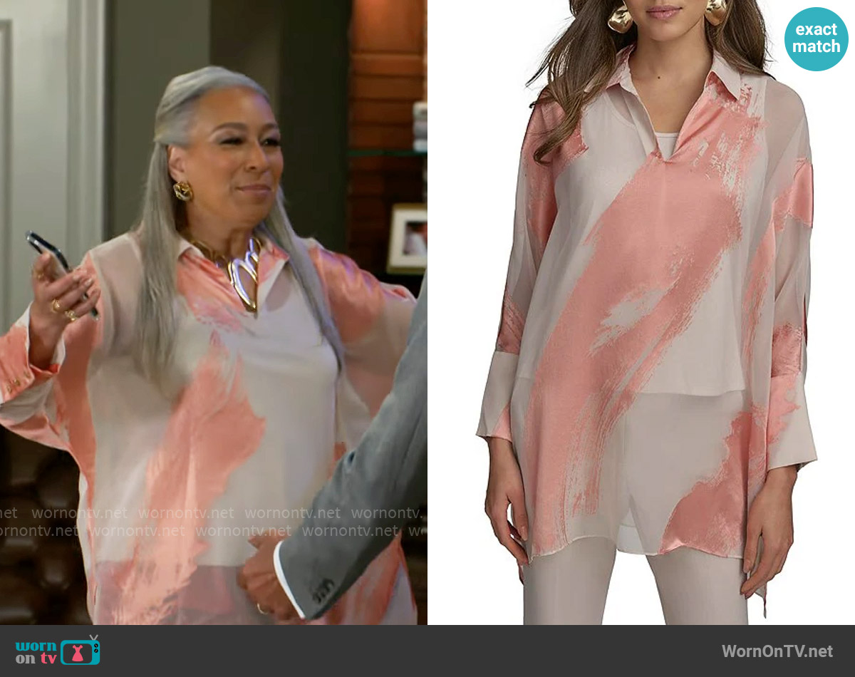 Donna Karan Brushstroke Burnout Tunic worn by Anita Dupree (Tamara Tunie) on Beyond the Gates