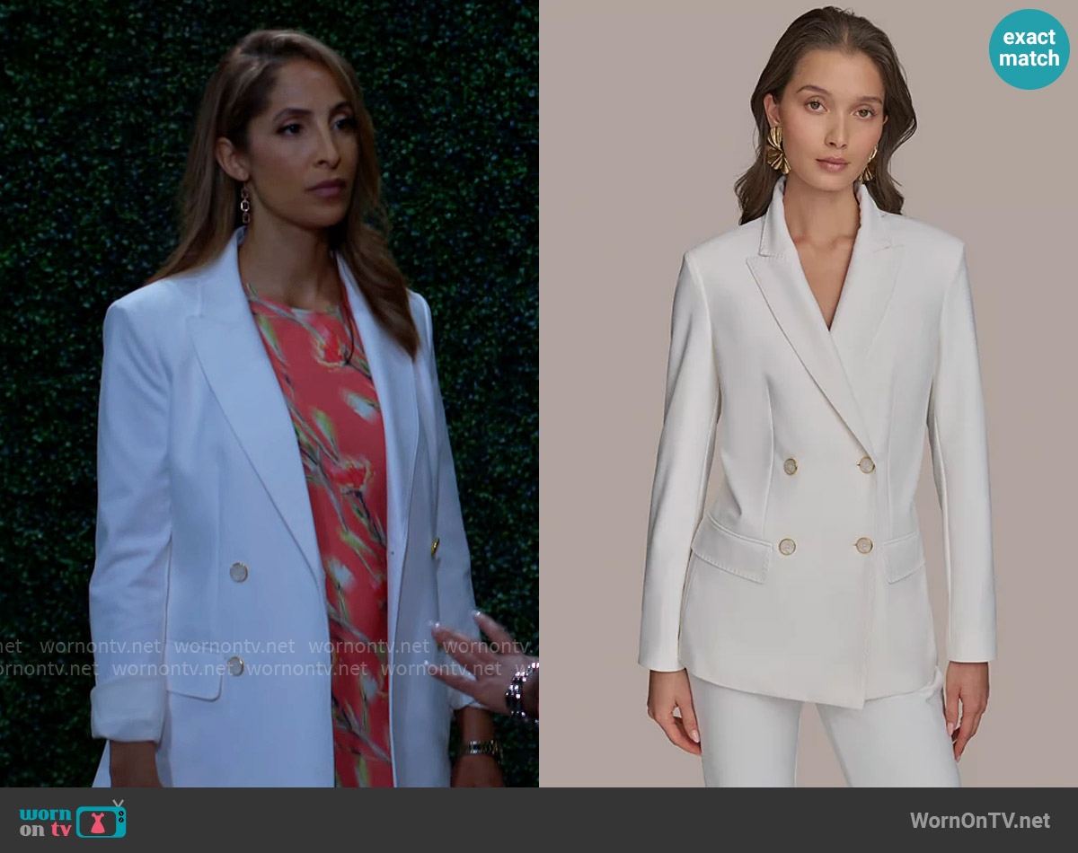 Donna Karan Double Breasted Blazer in Cream worn by Lily Winters (Christel Khalil) on The Young and the Restless
