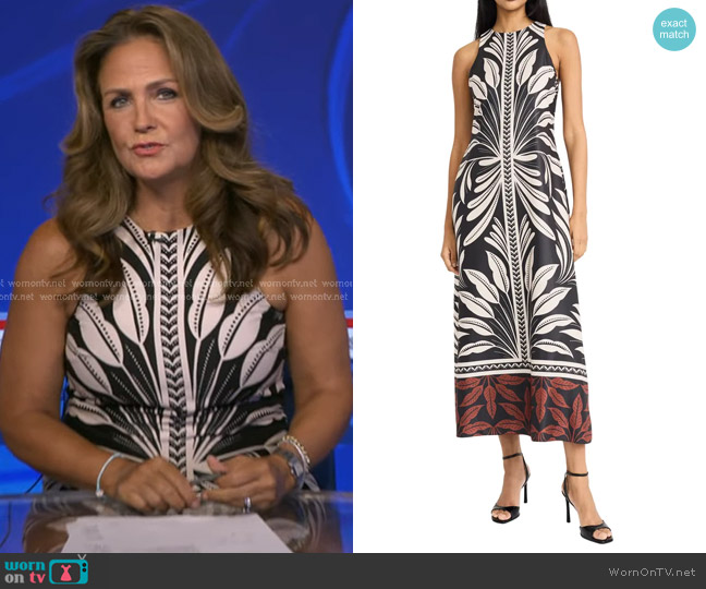 Donna Morgan Sleeveless Column Maxi Dress in Black/Rust worn by Michelle Charlesworth on Good Morning America