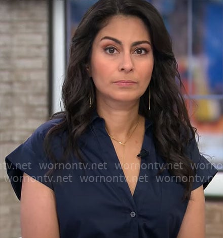 Dr Celine Gounder’s navy shirtdress on CBS Mornings