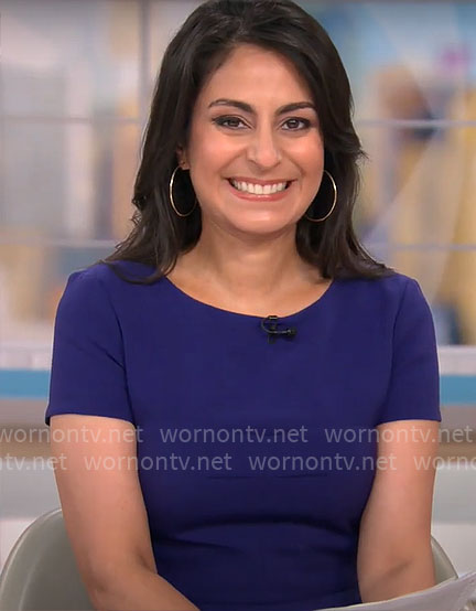 Dr. Celine Gounder’s purple short sleeve dress on CBS Mornings
