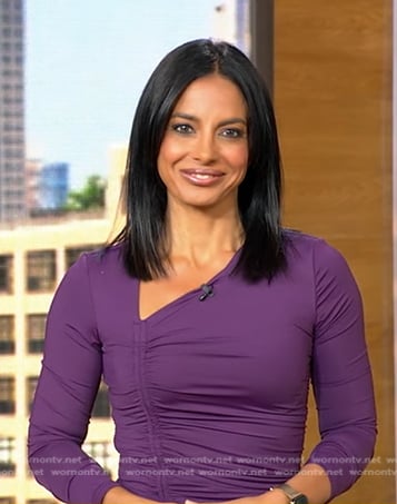 Dr. Tara Narula’s purple ruched asymmetric dress on Good Morning America