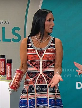 Elizabeth Werner’s mixed print dress on CBS Mornings