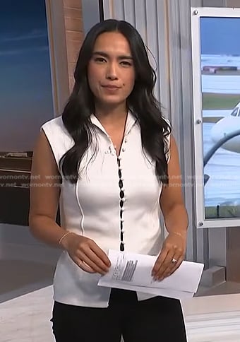 Emilie Ikeda’s white button front top on NBC News Daily