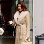 Emily’s beige leather shearling coat on The Real Housewives of Orange County