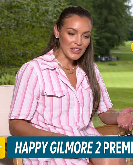 Emily’s pink striped dress on Access Hollywood