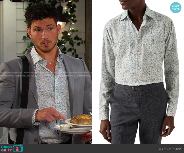 Eton Slim Fit Paisley Cotton Tencel Shirt worn by Alexander Kiriakis (Robert Scott Wilson) on Days of our Lives