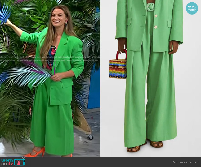 Farm Rio Belted Wide-Leg Pants in Bright Green worn by Christina Stembel on Today