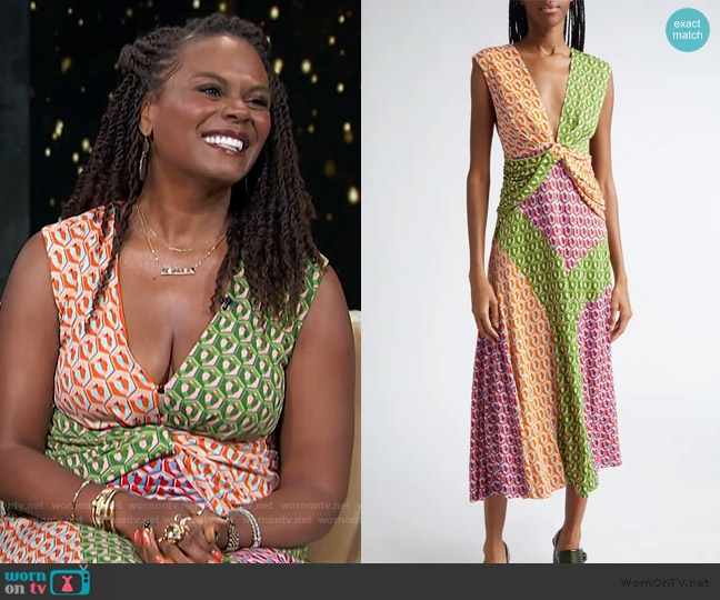 Farm Rio Cashew Knot Front Midi Dress worn by Tabitha Brown on Access Hollywood